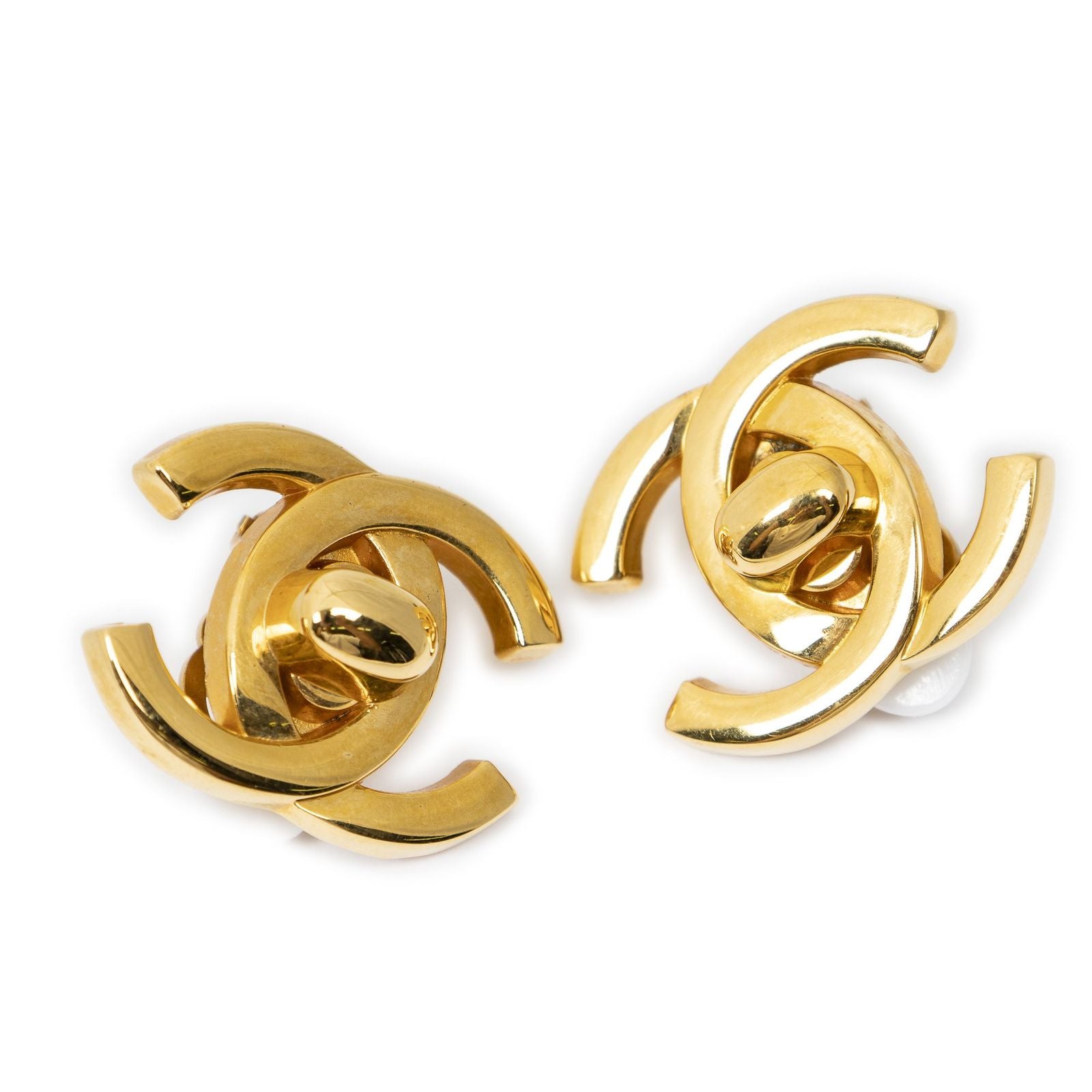 Chanel CC Turnlock Clip on Earrings Gold Plated