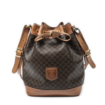 Celine Vintage Side Zip Bucket Tote Brown Macadam Canvas