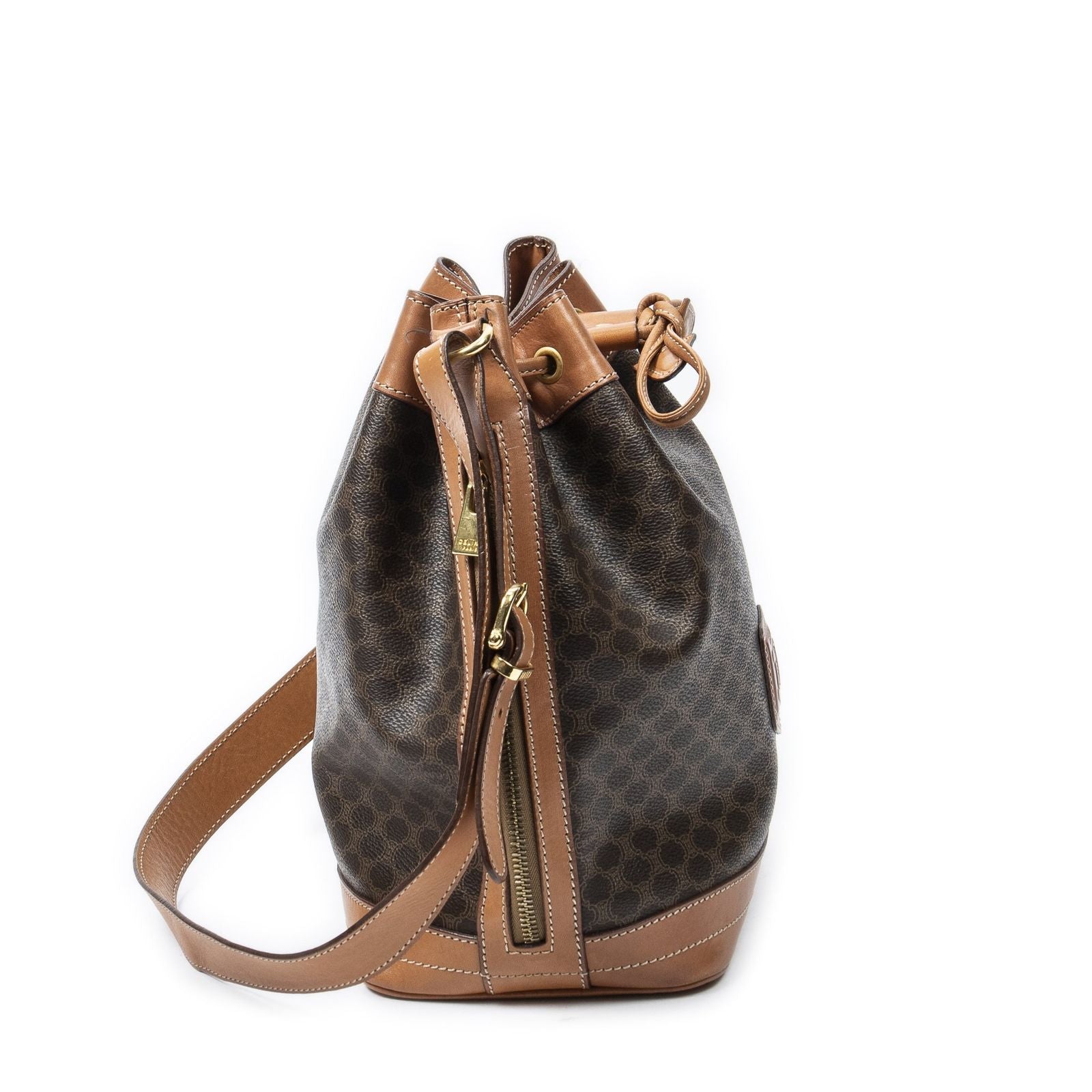 Celine Vintage Side Zip Bucket Tote Brown Macadam Canvas — view 4