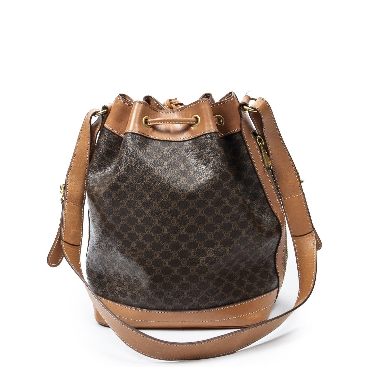 Celine Vintage Side Zip Bucket Tote Brown Macadam Canvas — view 5