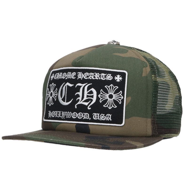 Chrome Hearts Trucker Cap Truck Khaki Cap Camouflage Pattern CH Mesh Hat with