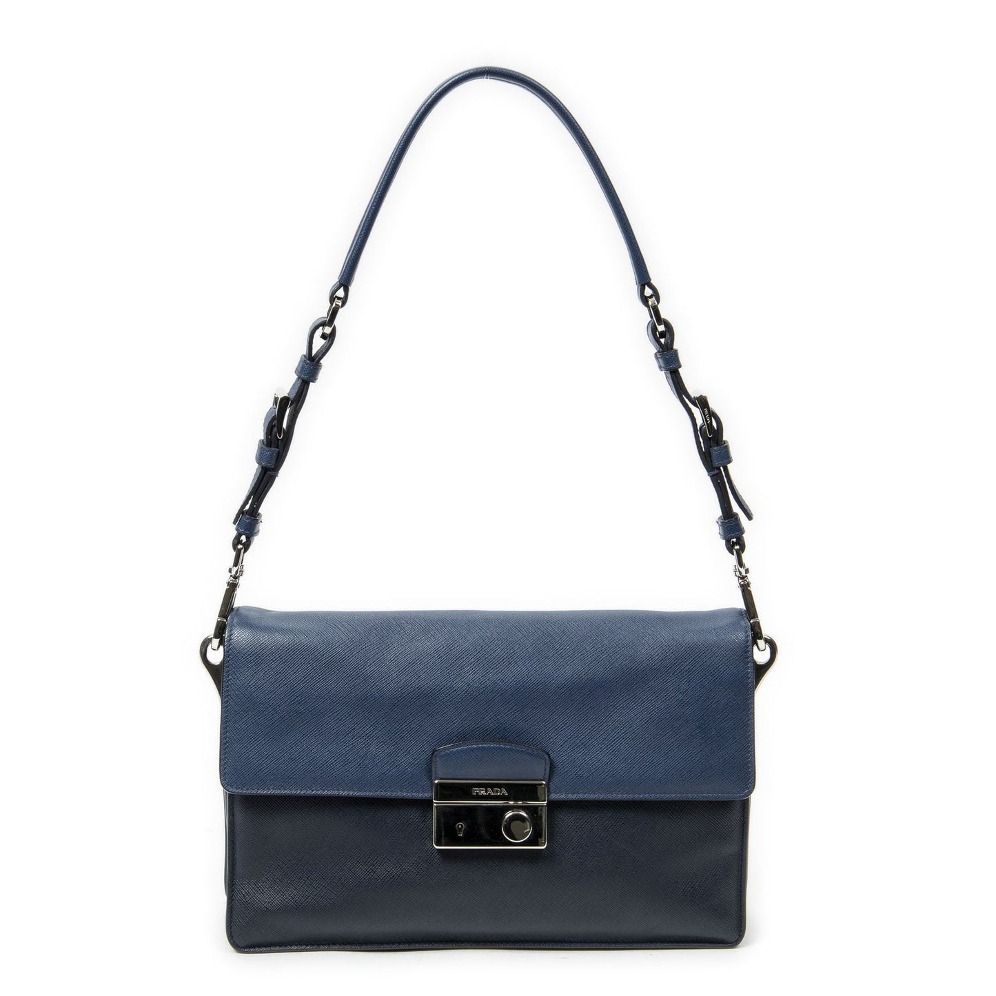 Prada Sound Lock Flap Navy Saffiano Leather