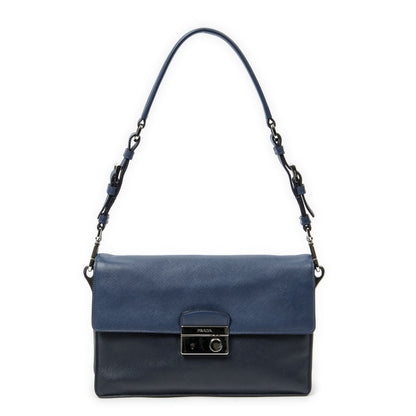 Prada Sound Lock Flap Navy Saffiano Leather