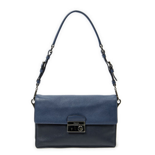 Prada Sound Lock Flap Navy Saffiano Leather