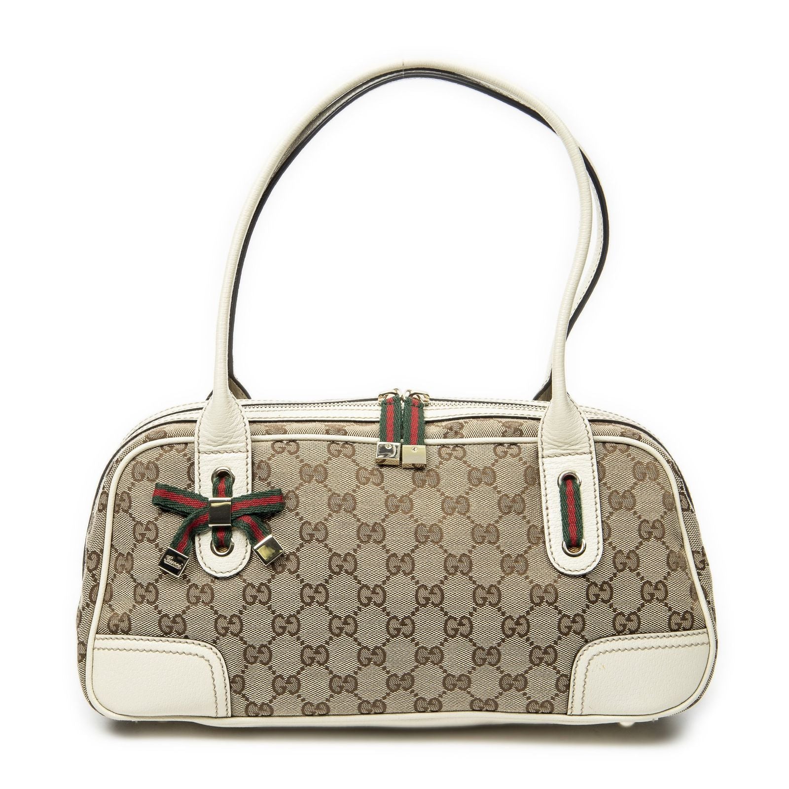 Gucci Princi Boston Beige Ivory GG Canvas Messenger Bag