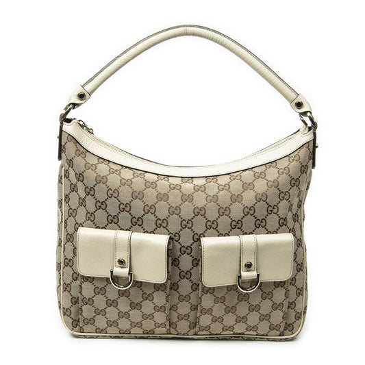 Gucci Abbey Pocket Hobo Beige Ivory GG Canvas
