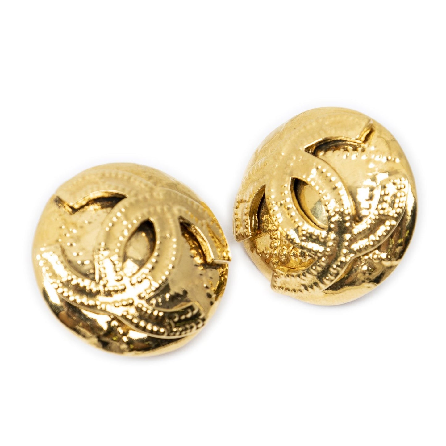 Chanel CC Logo Round Clip Type Earrings Gold Plated