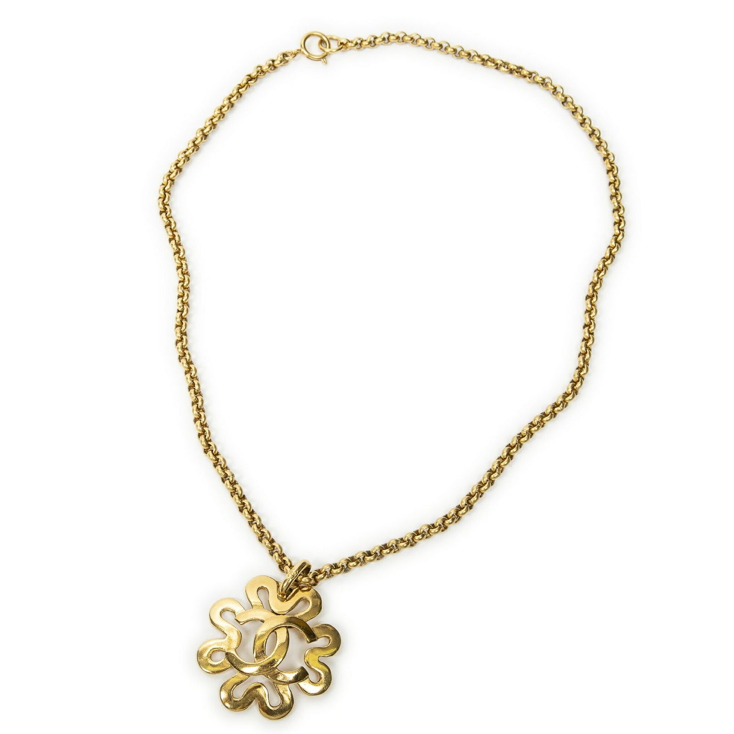 Chanel CC Logo Clover Pendant Chain Necklace Gold Plated