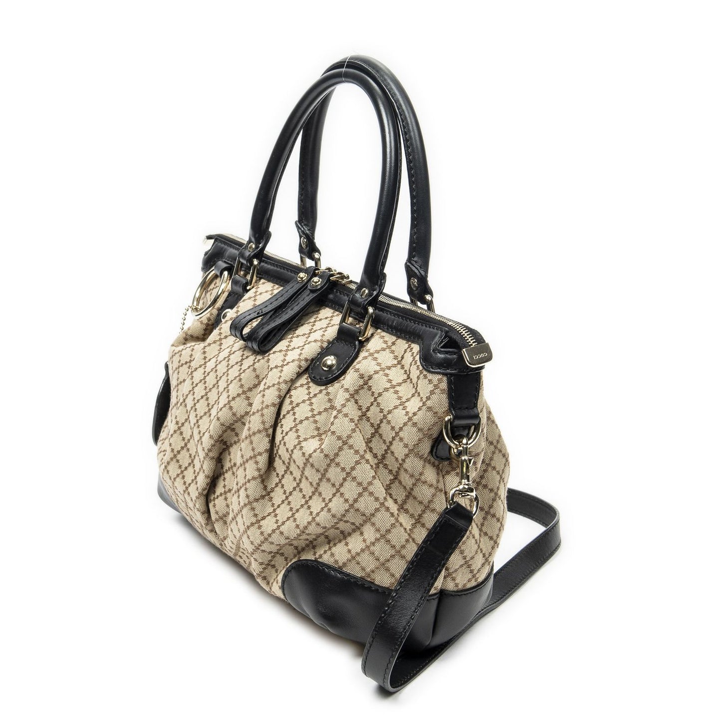 Gucci Sukey Top Handle Beige Black Diamante Canvas — view 2