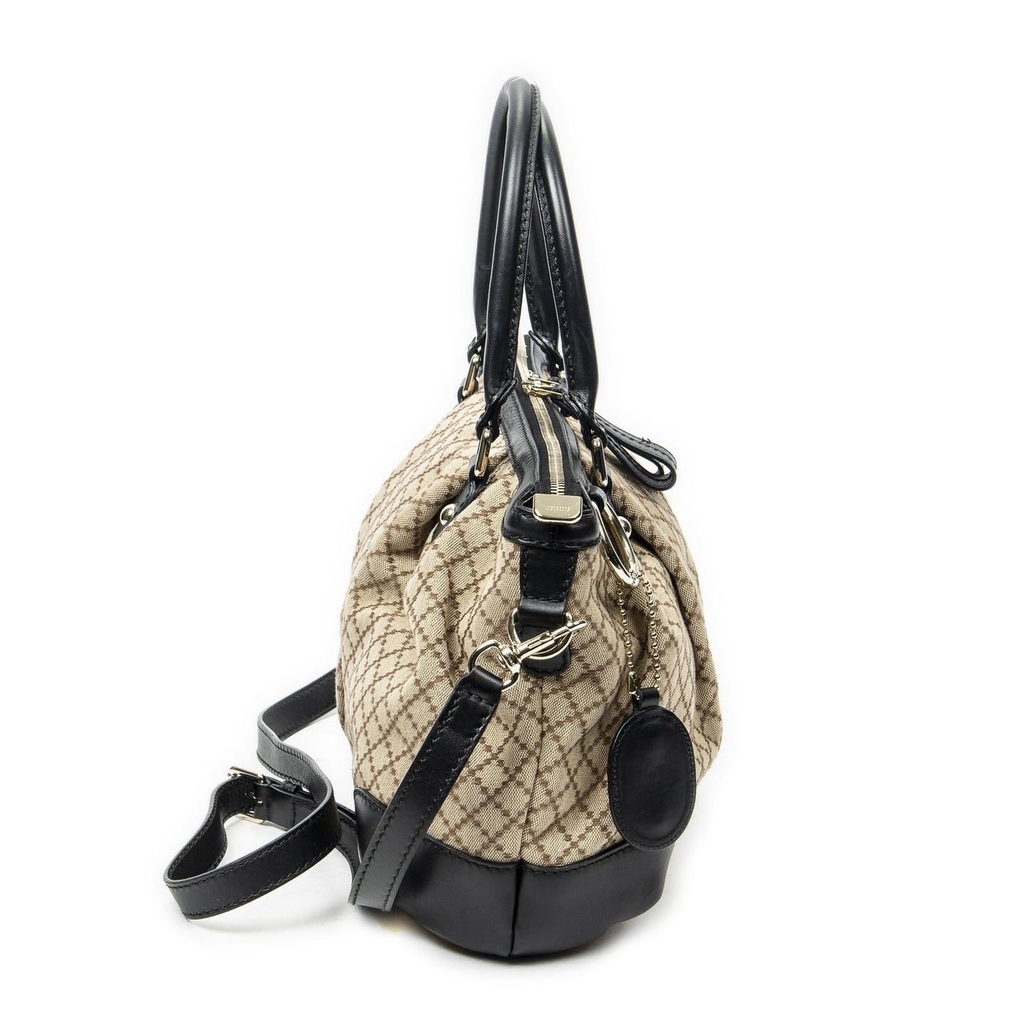 Gucci Sukey Top Handle Beige Black Diamante Canvas — view 4