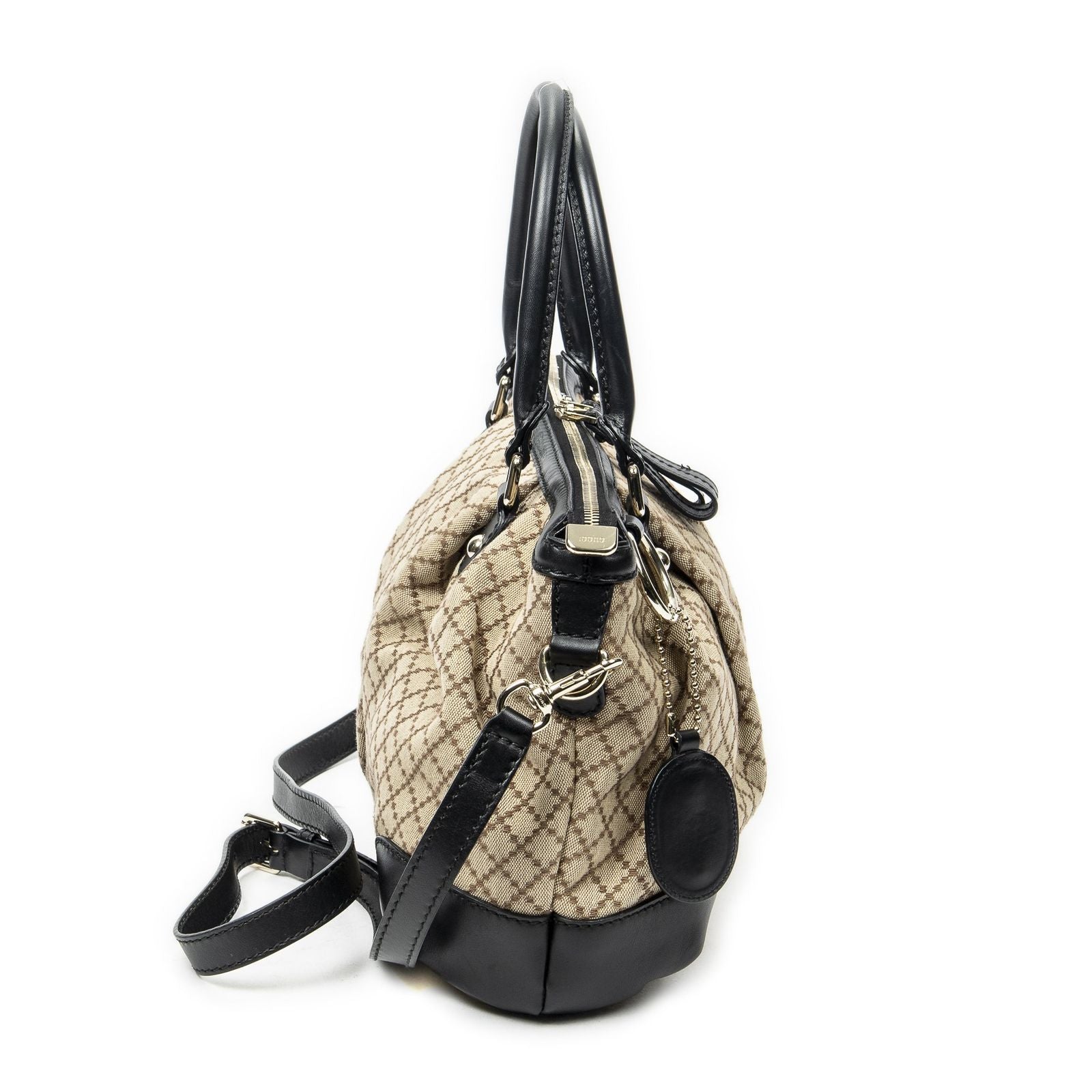 Gucci Sukey Top Handle Beige Black Diamante Canvas — view 4