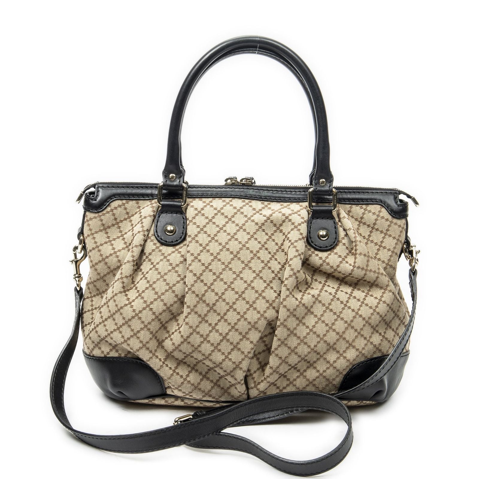 Gucci Sukey Top Handle Beige Black Diamante Canvas — view 5