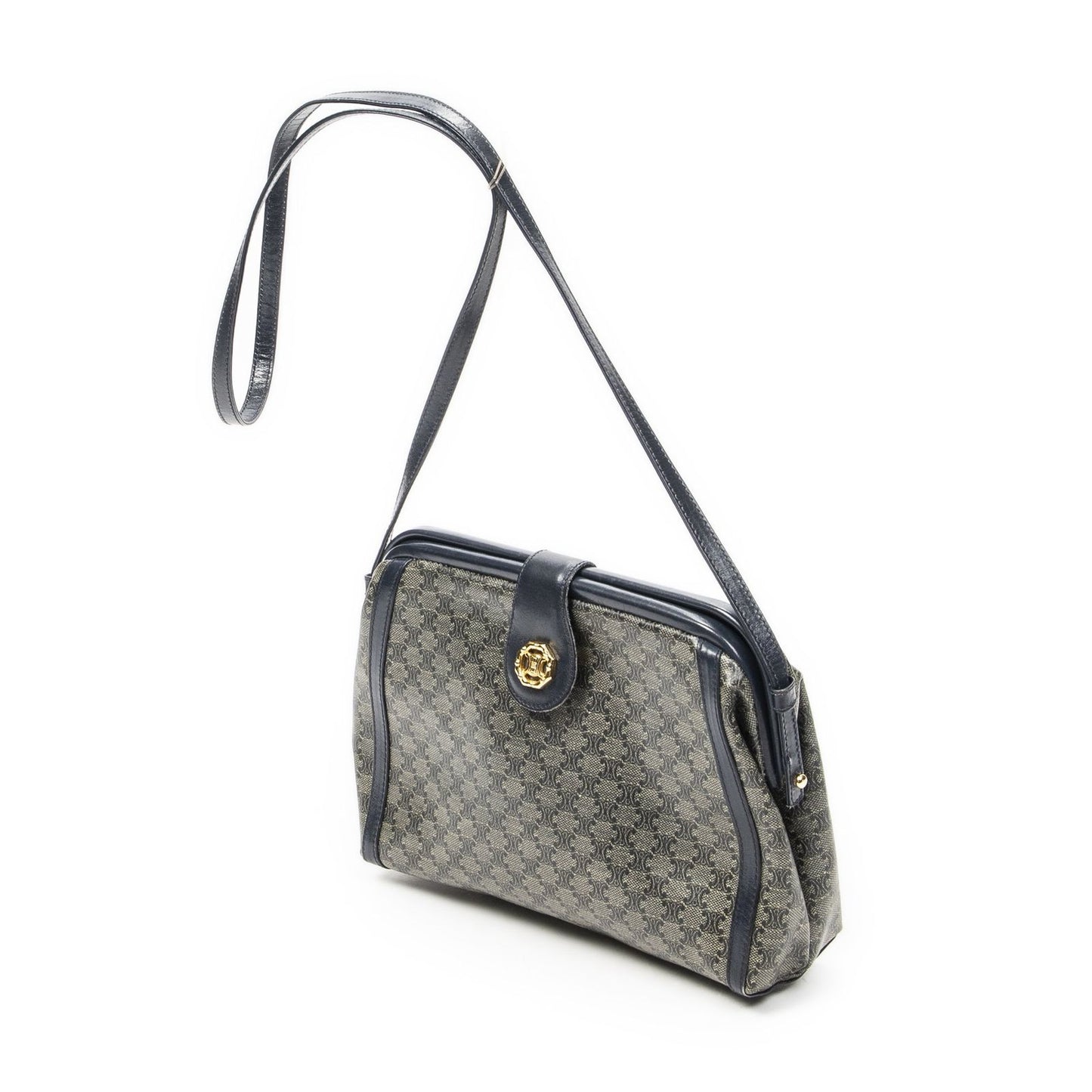 Celine Vintage Flap Crossbody Navy Beige Macadam Canvas — view 2