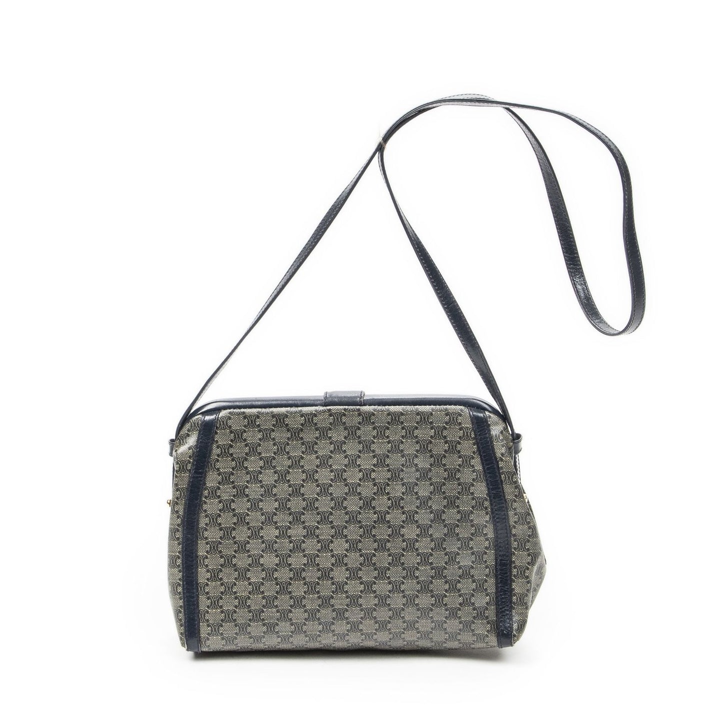 Celine Vintage Flap Crossbody Navy Beige Macadam Canvas — view 5
