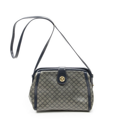 Celine Vintage Flap Crossbody Navy Beige Macadam Canvas