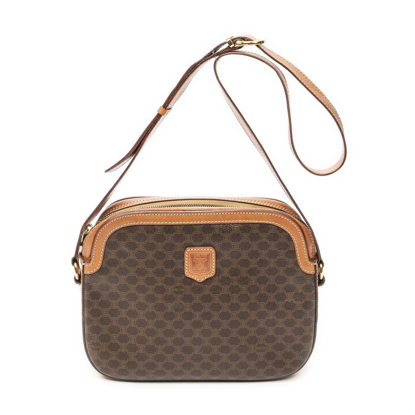 Celine Vintage Flap Crossbody Brown Macadam Canvas