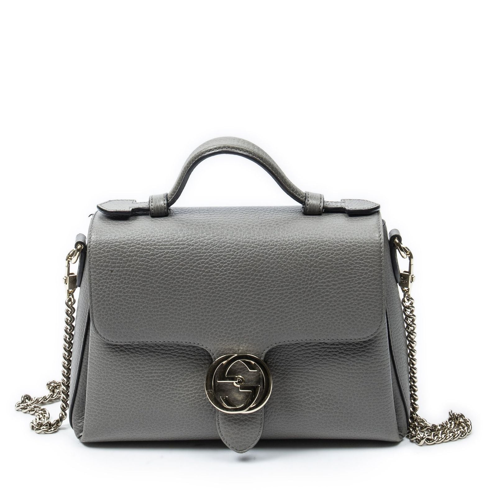 Gucci Interlocking Top Handle Gray Calfskin Leather