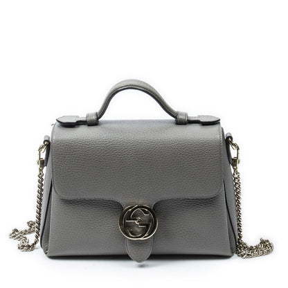 Gucci Interlocking Top Handle Gray Calfskin Leather