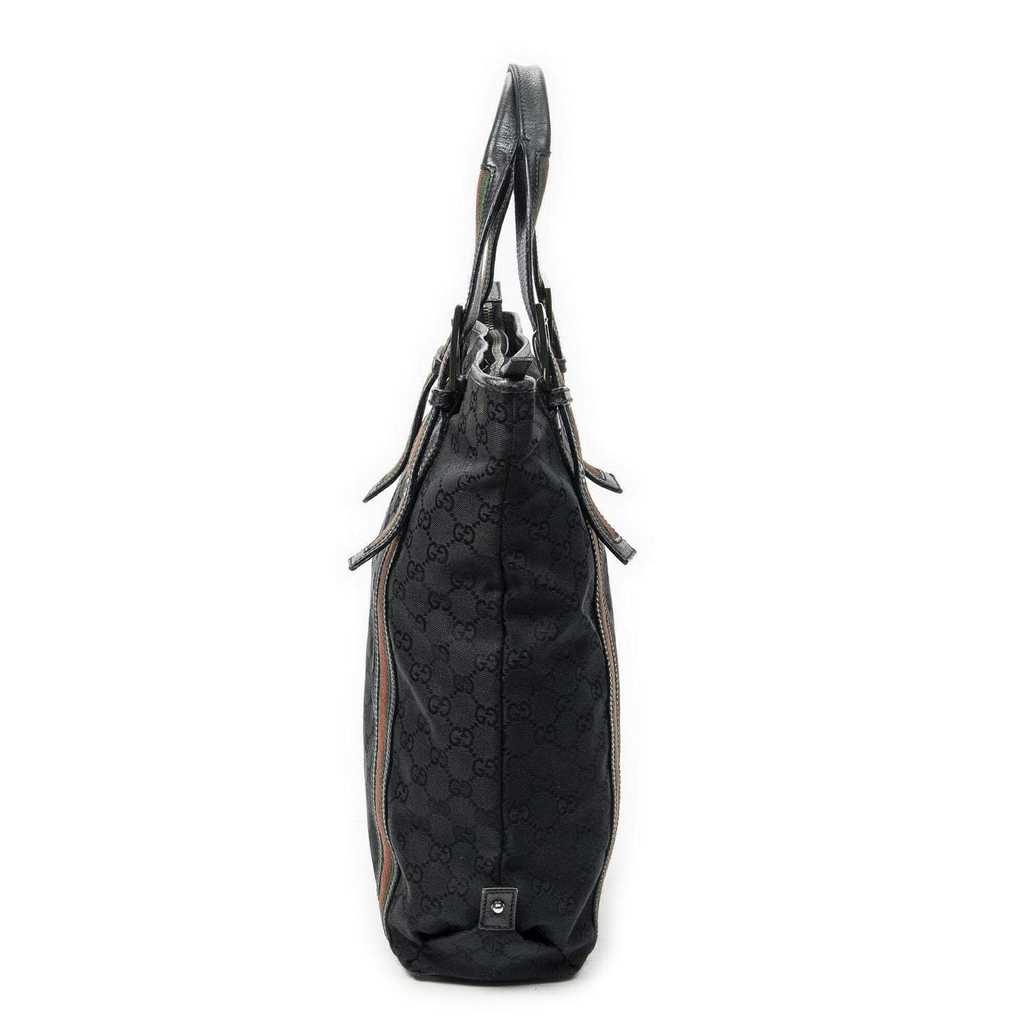 Gucci Web Buckle Vertical Tote Black GG Canvas — view 3