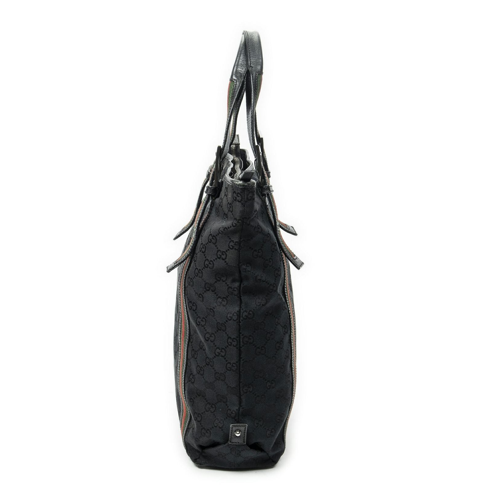 Gucci Web Buckle Vertical Tote Black GG Canvas — view 3
