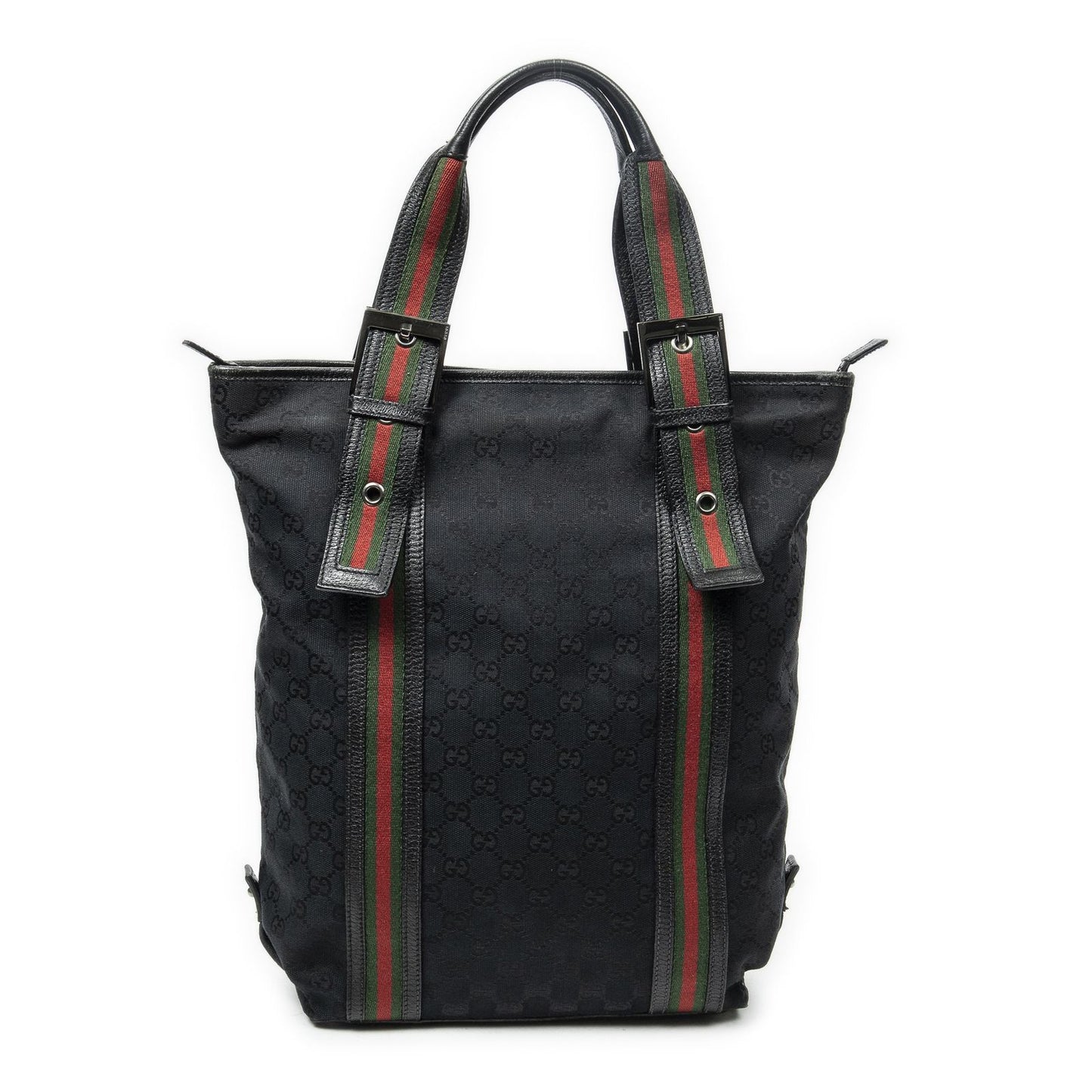 Gucci Web Buckle Vertical Tote Black GG Canvas — view 5