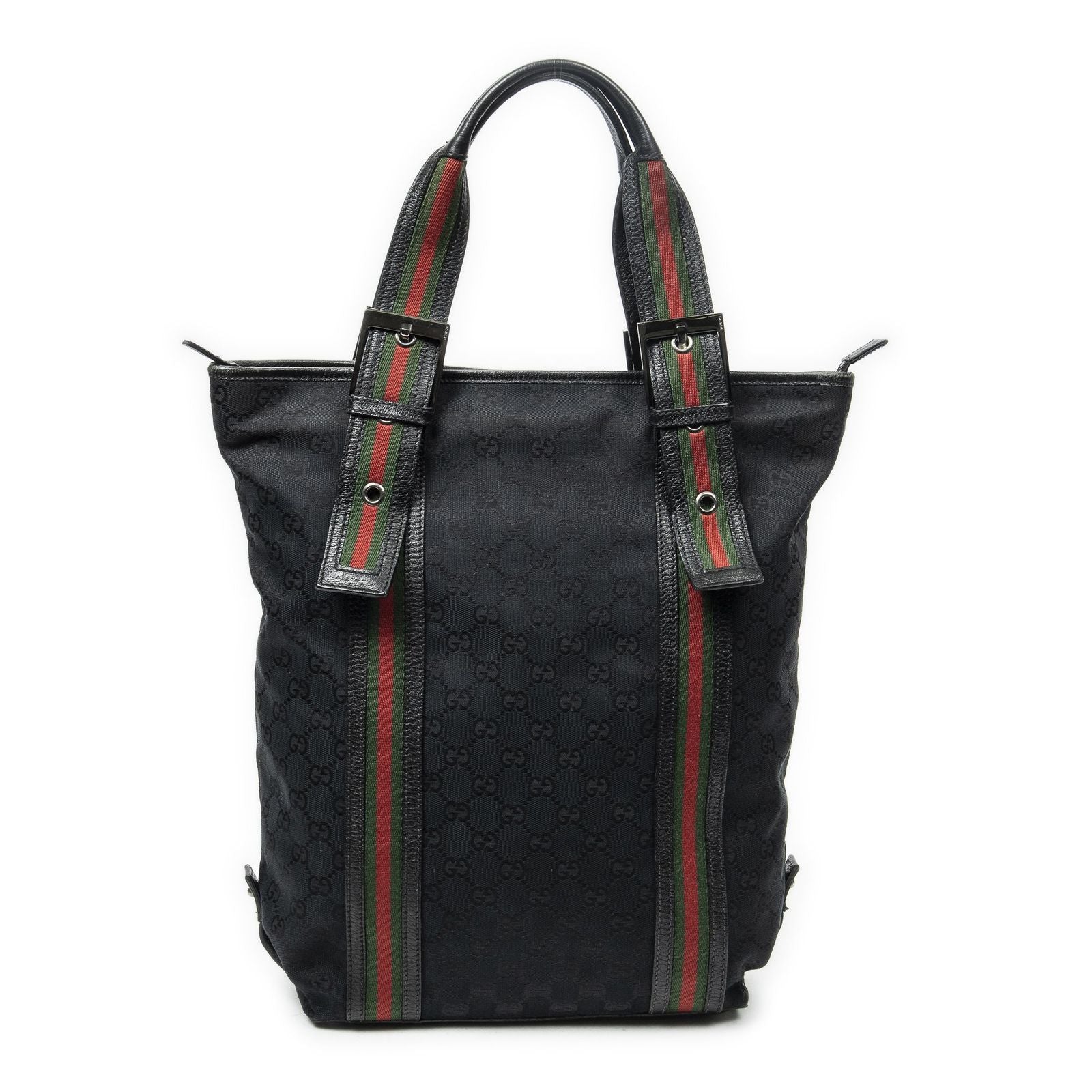 Gucci Web Buckle Vertical Tote Black GG Canvas — view 5
