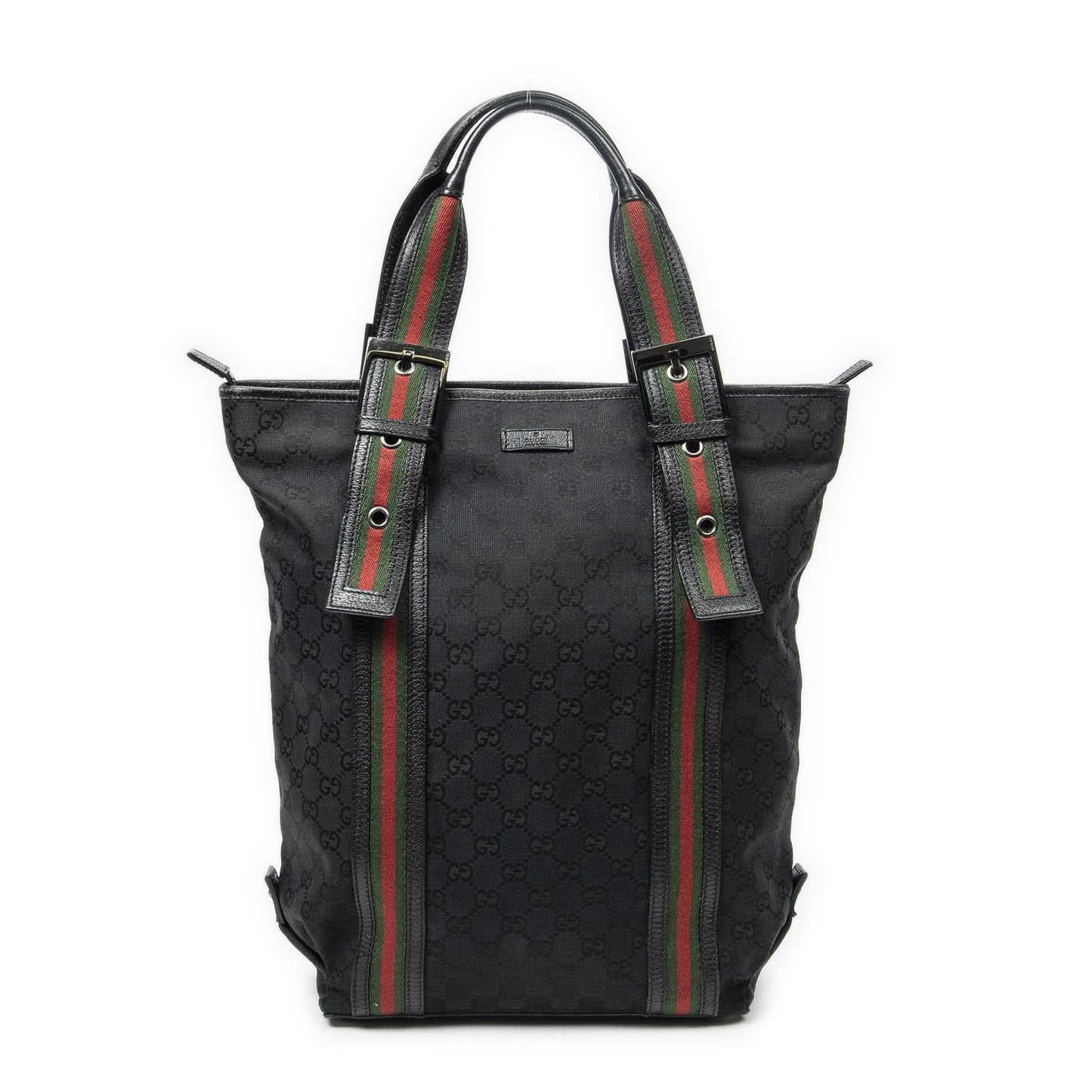 Gucci Web Buckle Vertical Tote Black GG Canvas