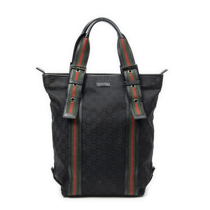 Gucci Web Buckle Vertical Tote Black GG Canvas