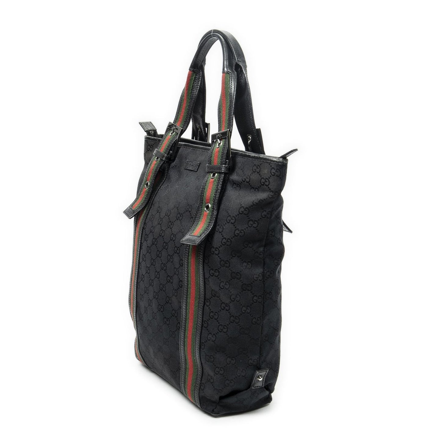 Gucci Web Buckle Vertical Tote Black GG Canvas — view 2