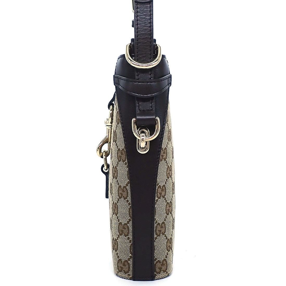 Gucci Shoulder Bag Beige Brown GG Supreme Canvas Leather Gold — view 3