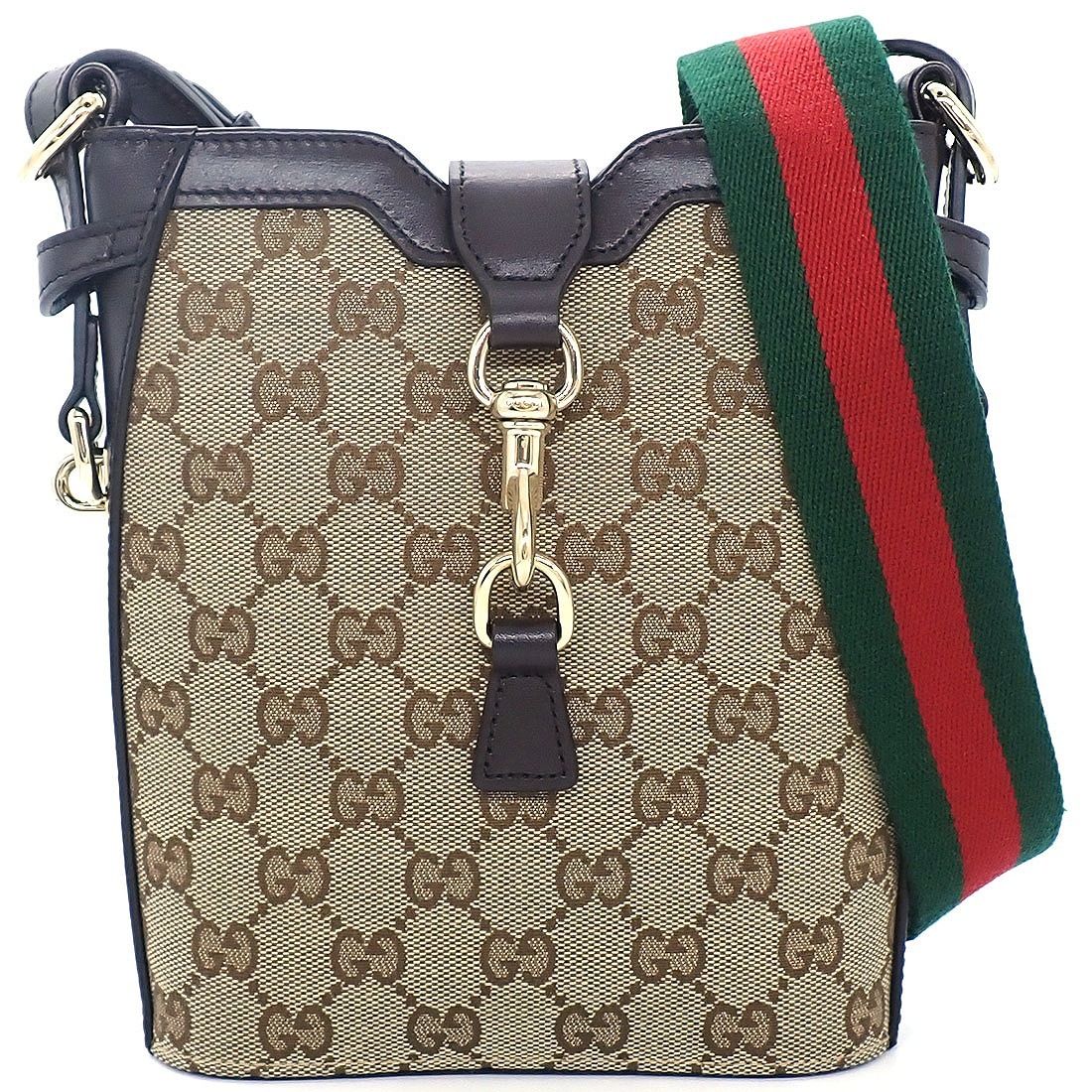 Gucci Shoulder Bag Beige Brown GG Supreme Canvas Leather Gold