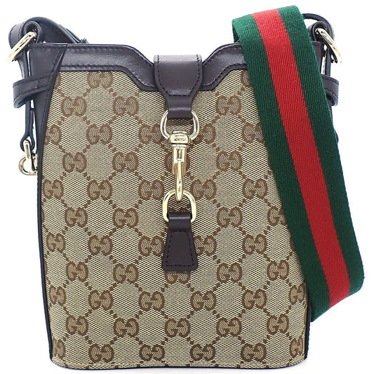 Gucci Shoulder Bag Beige Brown GG Supreme Canvas Leather Gold