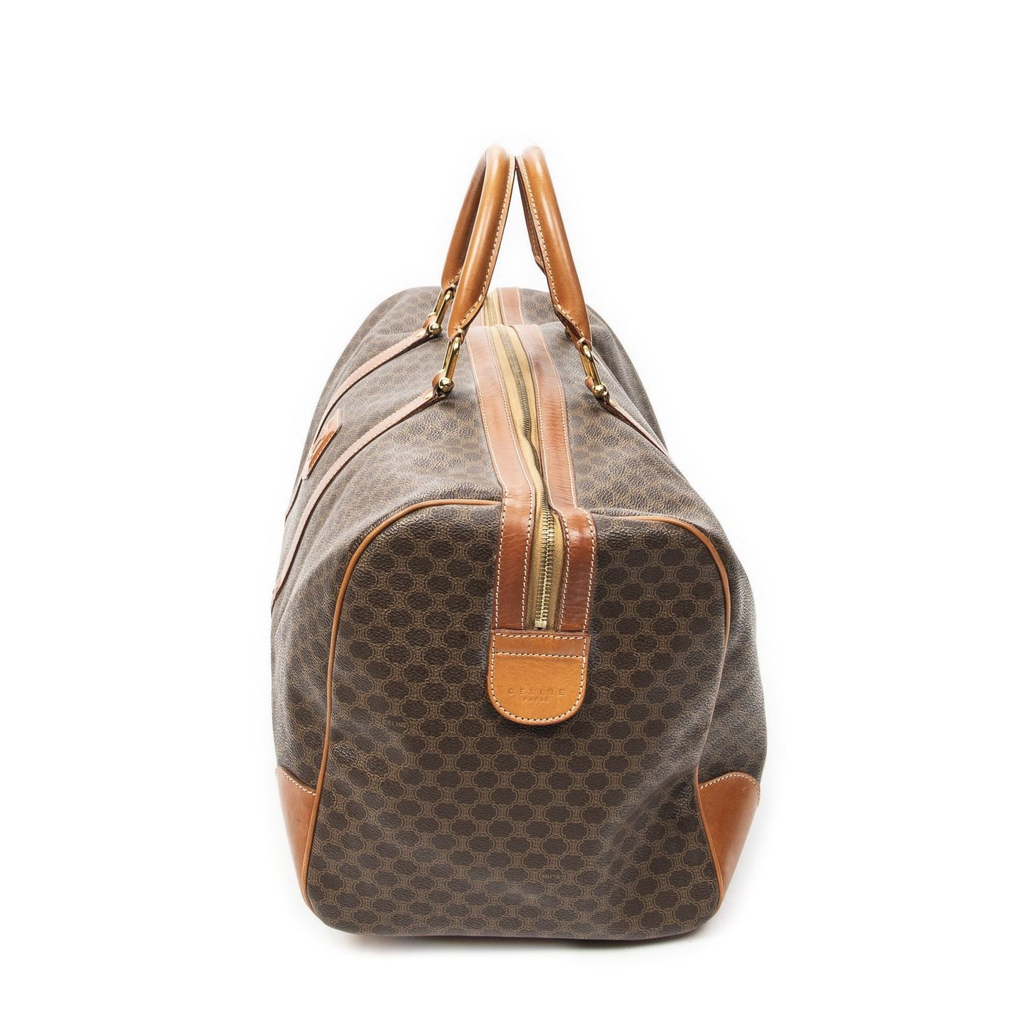 Celine Vintage Large Travel Boston Brown Macadam Canvas Shoulder Bag — view 3