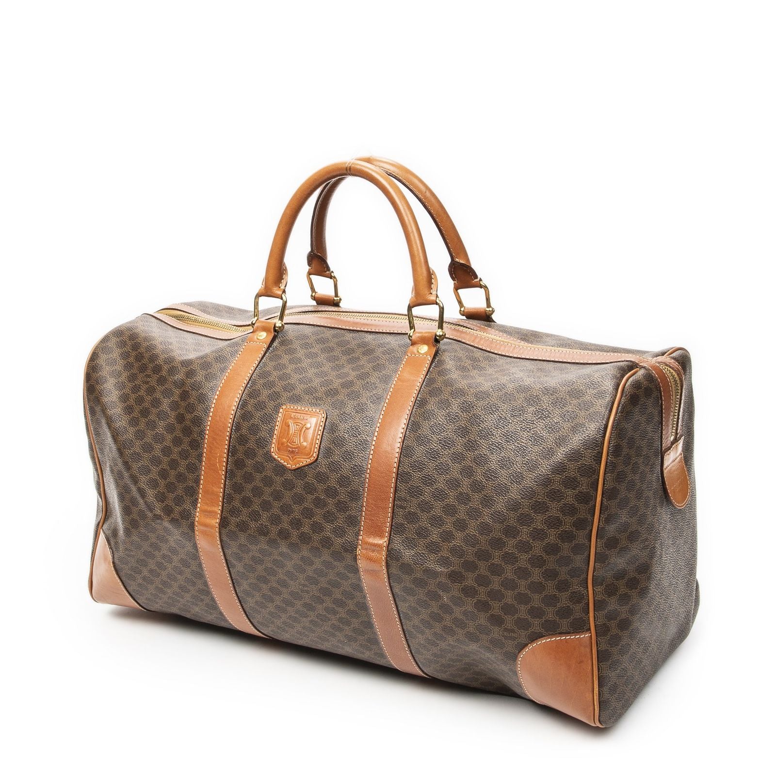 Celine Vintage Large Travel Boston Brown Macadam Canvas Shoulder Bag — view 2
