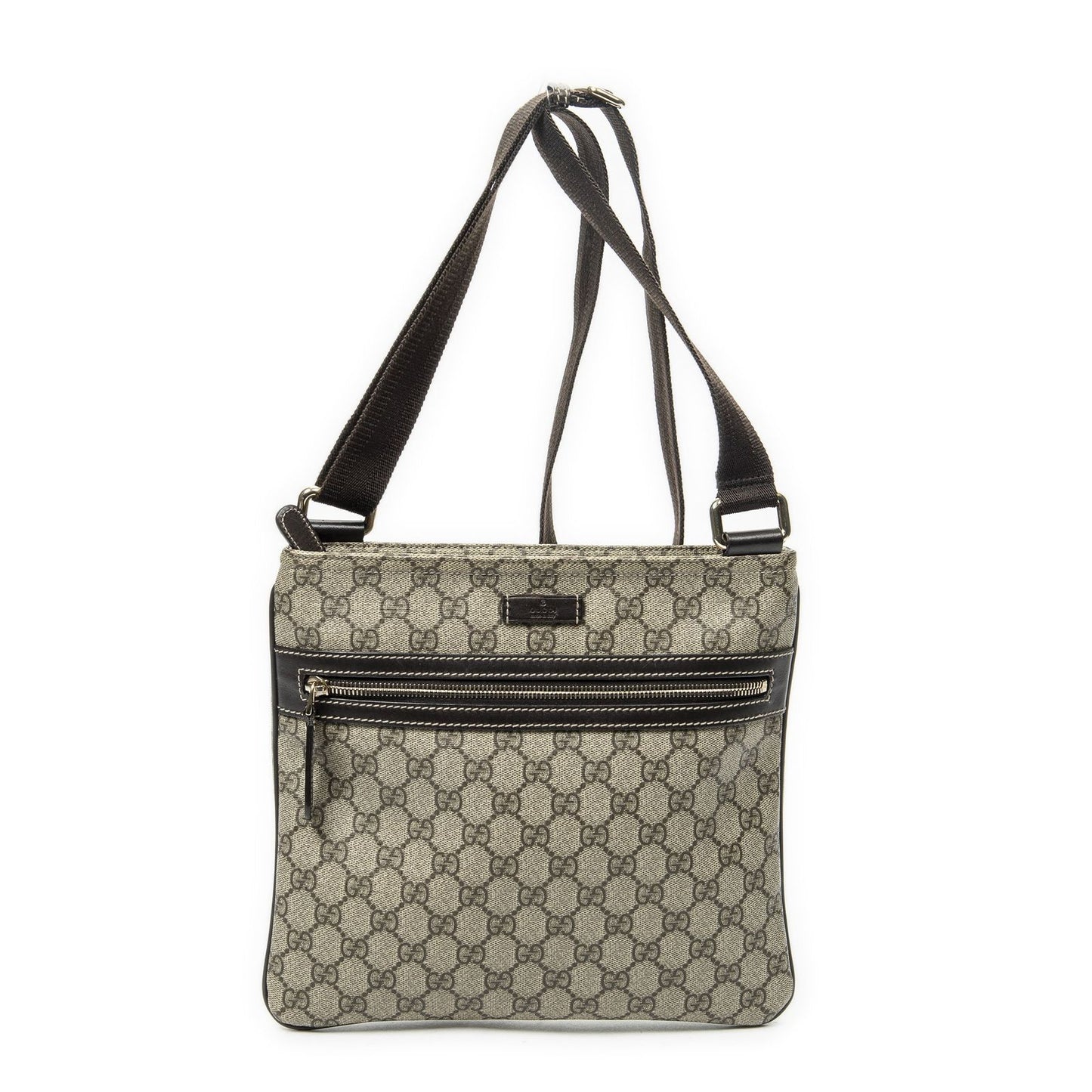 Gucci Square Front Zip Crossbody Beige Brown Supreme Canvas