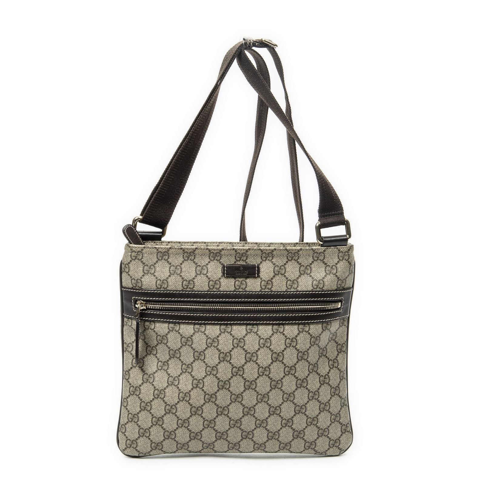 Gucci Square Front Zip Crossbody Beige Brown Supreme Canvas