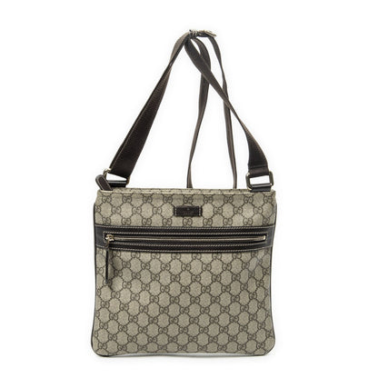 Gucci Square Front Zip Crossbody Beige Brown Supreme Canvas