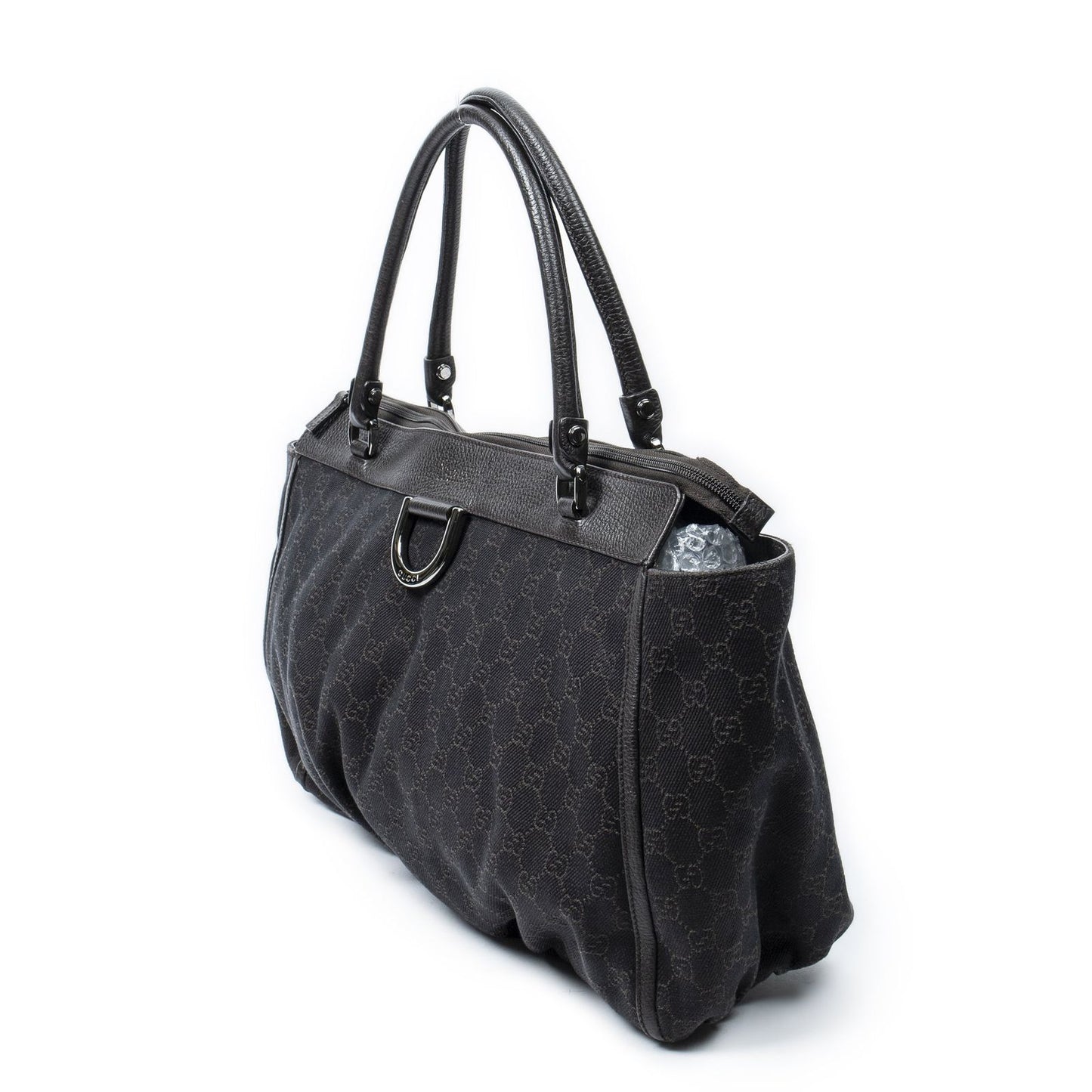 Gucci Large Abbey D Ring Tote Dark Brown GG Denim Canvas — view 2