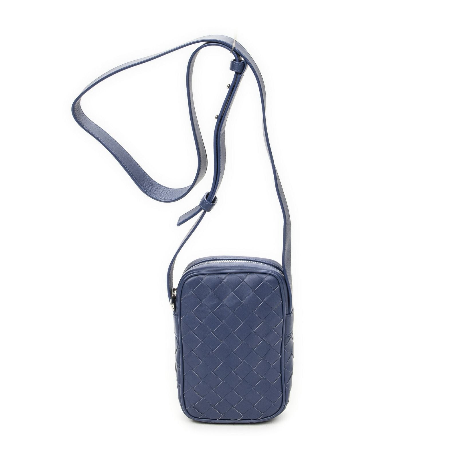 Bottega Veneta Smartphone Pouch Crossbody Blue Intrecciato Leather