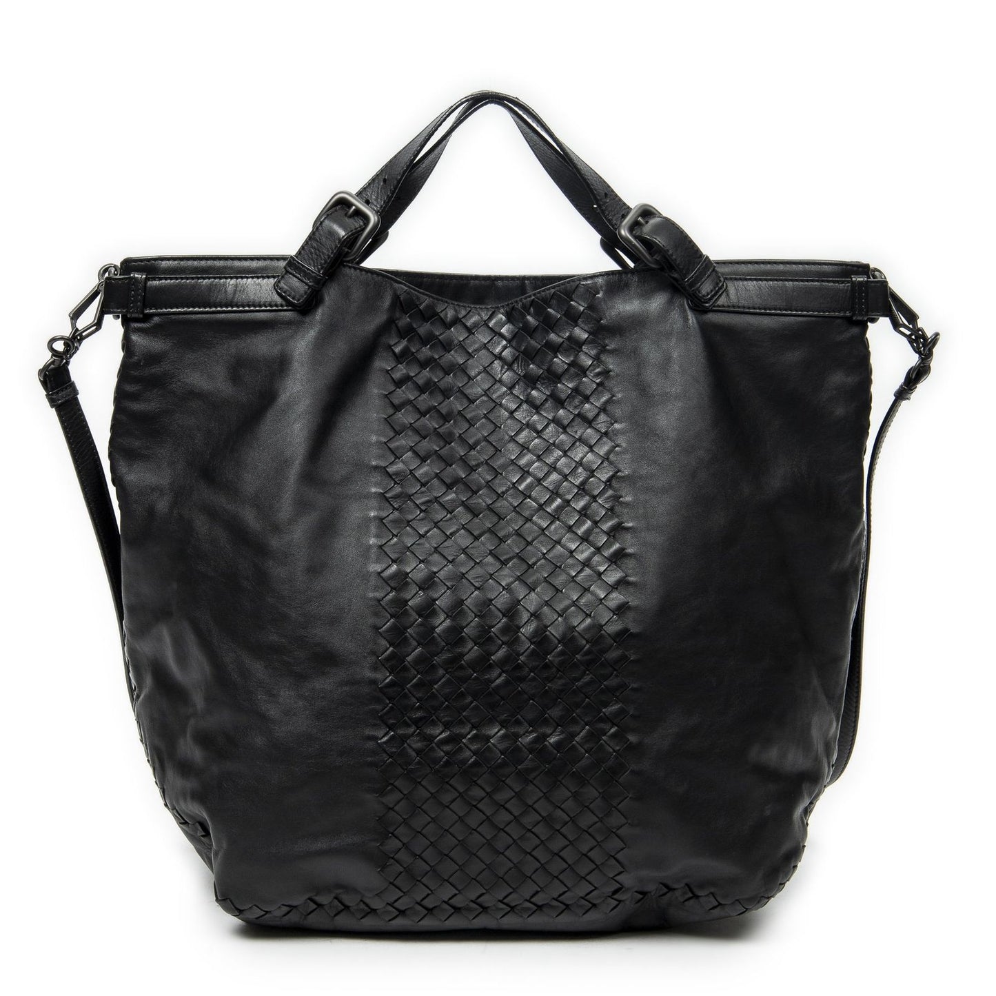 Bottega Veneta Radio Pun Tote Black Trim Intrecciato Leather