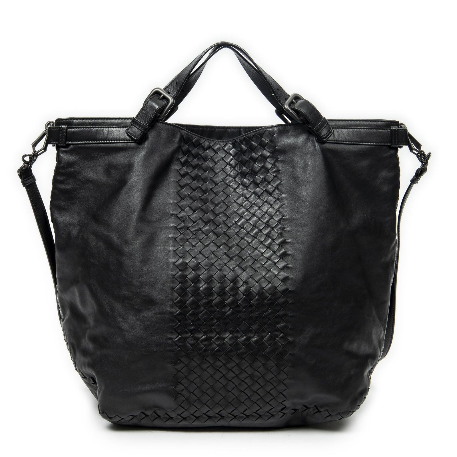 Bottega Veneta Radio Pun Tote Black Trim Intrecciato Leather