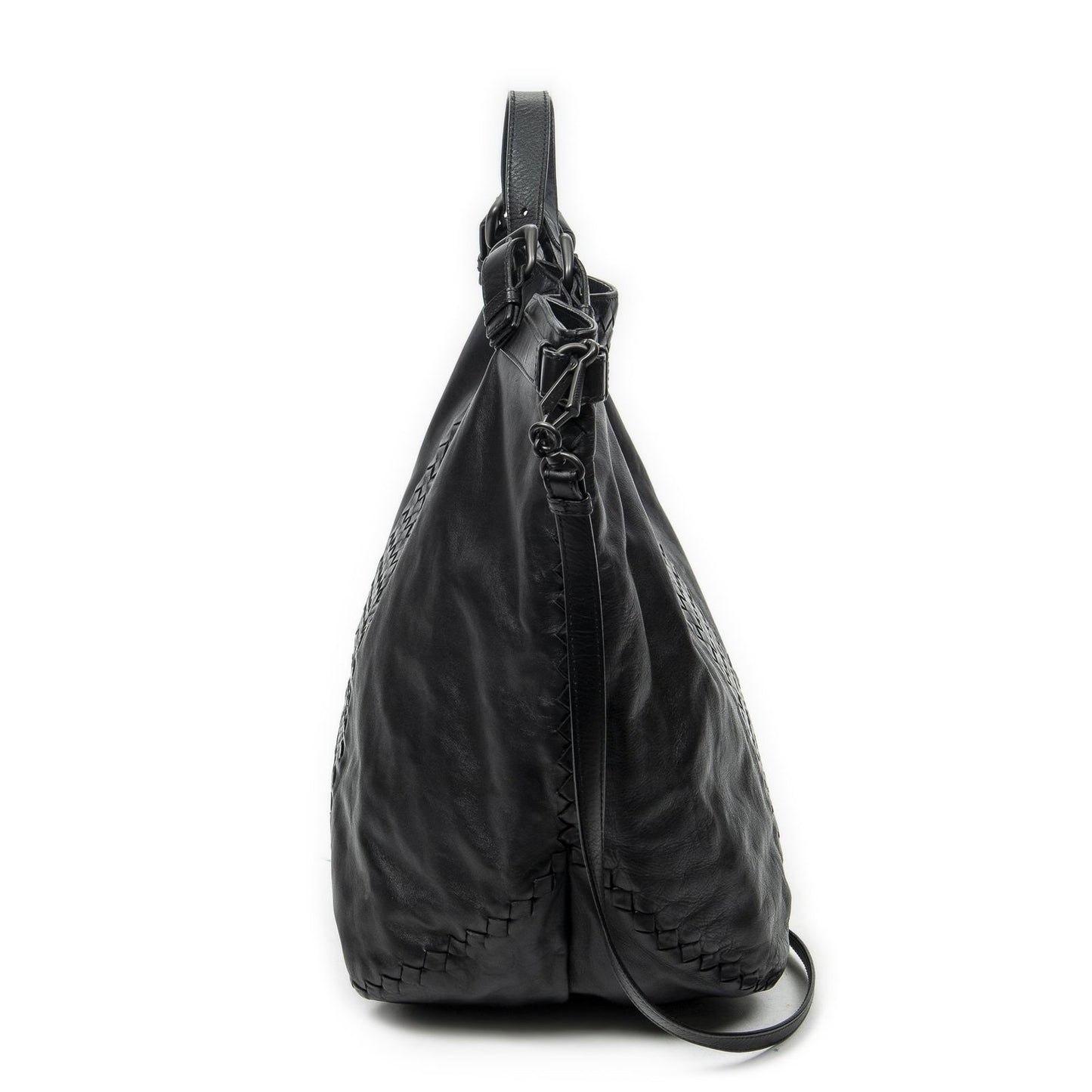 Bottega Veneta Radio Pun Tote Black Trim Intrecciato Leather — view 3