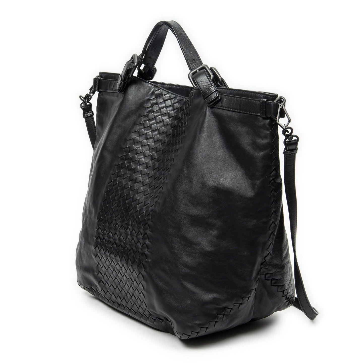 Bottega Veneta Radio Pun Tote Black Trim Intrecciato Leather — view 2