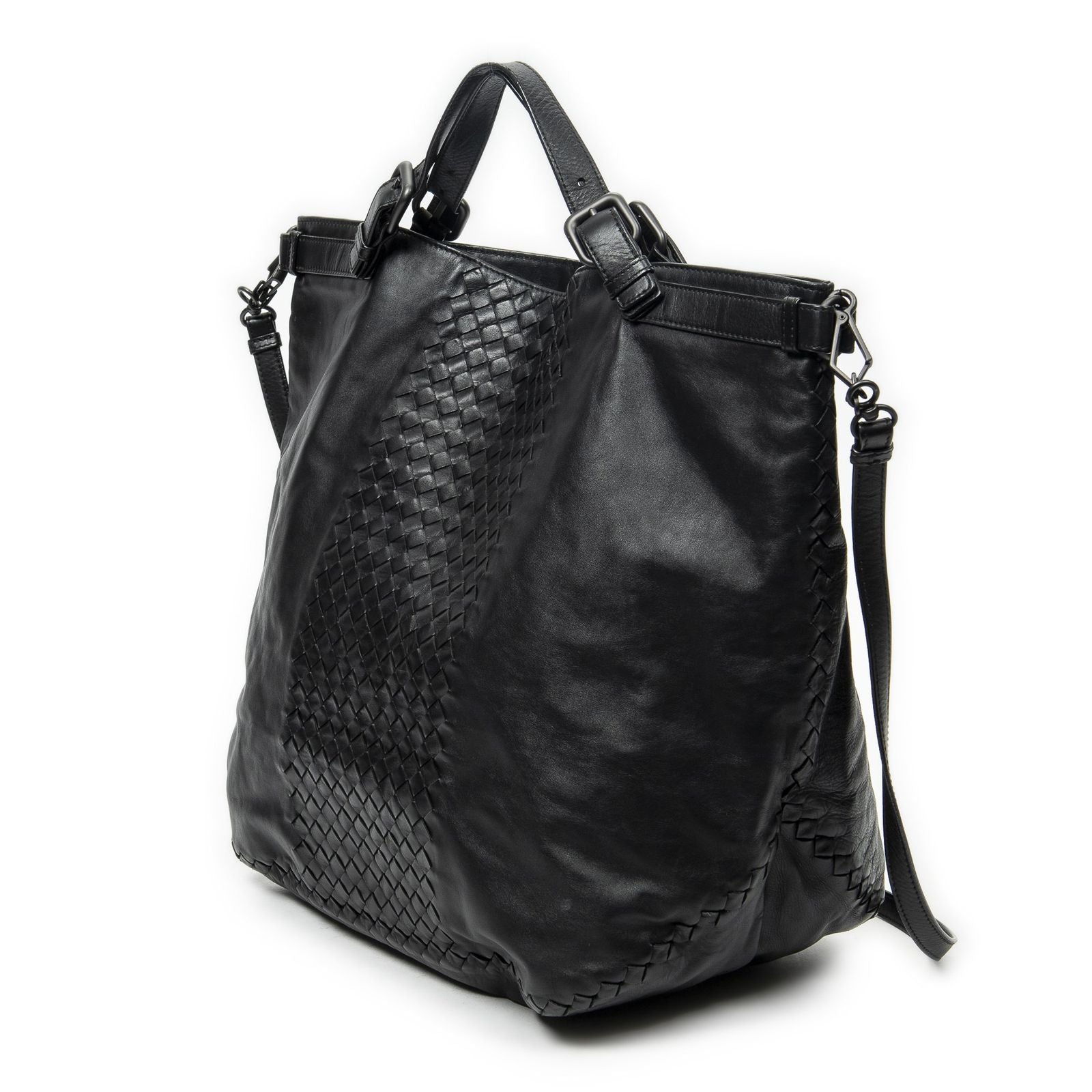 Bottega Veneta Radio Pun Tote Black Trim Intrecciato Leather — view 2