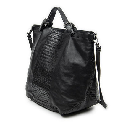 Bottega Veneta Radio Pun Tote Black Trim Intrecciato Leather — view 2
