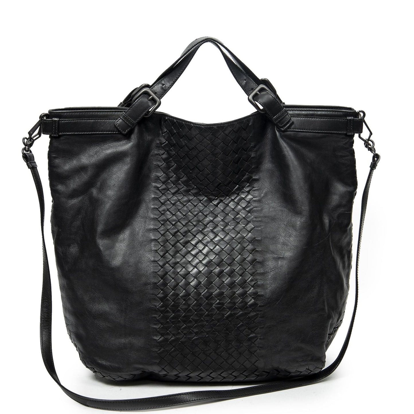 Bottega Veneta Radio Pun Tote Black Trim Intrecciato Leather — view 5