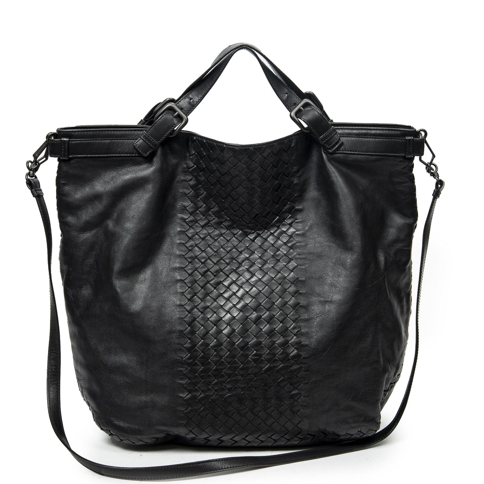 Bottega Veneta Radio Pun Tote Black Trim Intrecciato Leather — view 5