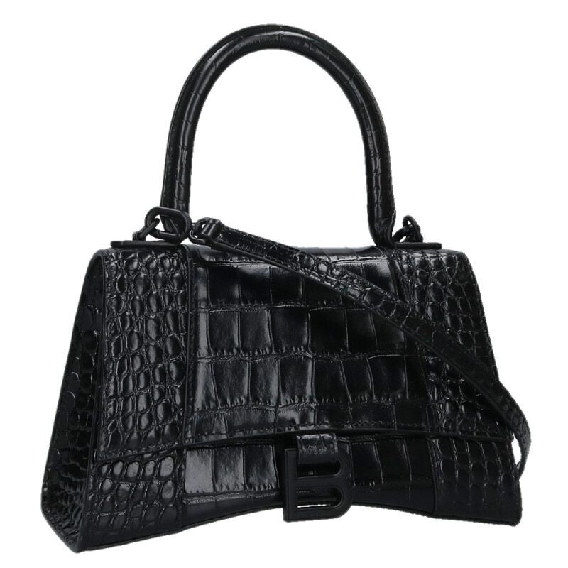 Balenciaga Hourglass Small Calfskin Croco Embossed Handbag