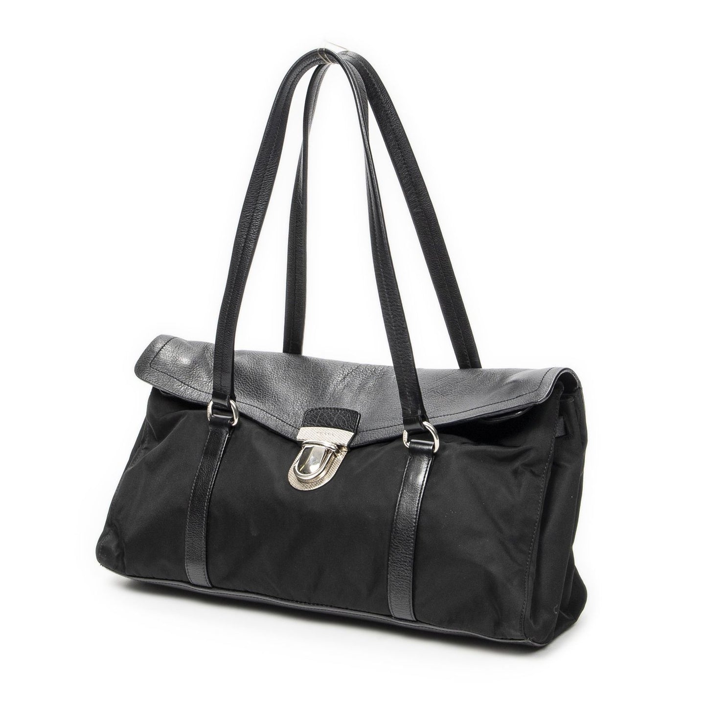 Prada Rectangle Flap Shoulder Bag Black Nylon Canvas — view 2