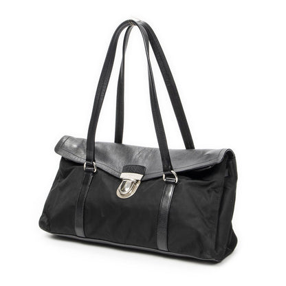 Prada Rectangle Flap Shoulder Bag Black Nylon Canvas — view 2